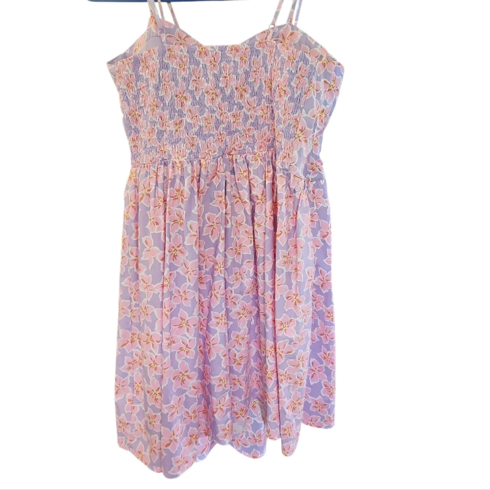 No Boundaries‎ Poplin Pink and Purple Floral Dress Size Large
